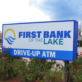 First Bank of the Lake sign